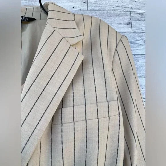 RALPH LAUREN BLACK LABEL Womens Pinstripe Work Two-Button Blazer size 14 Blazers & Suit Jackets